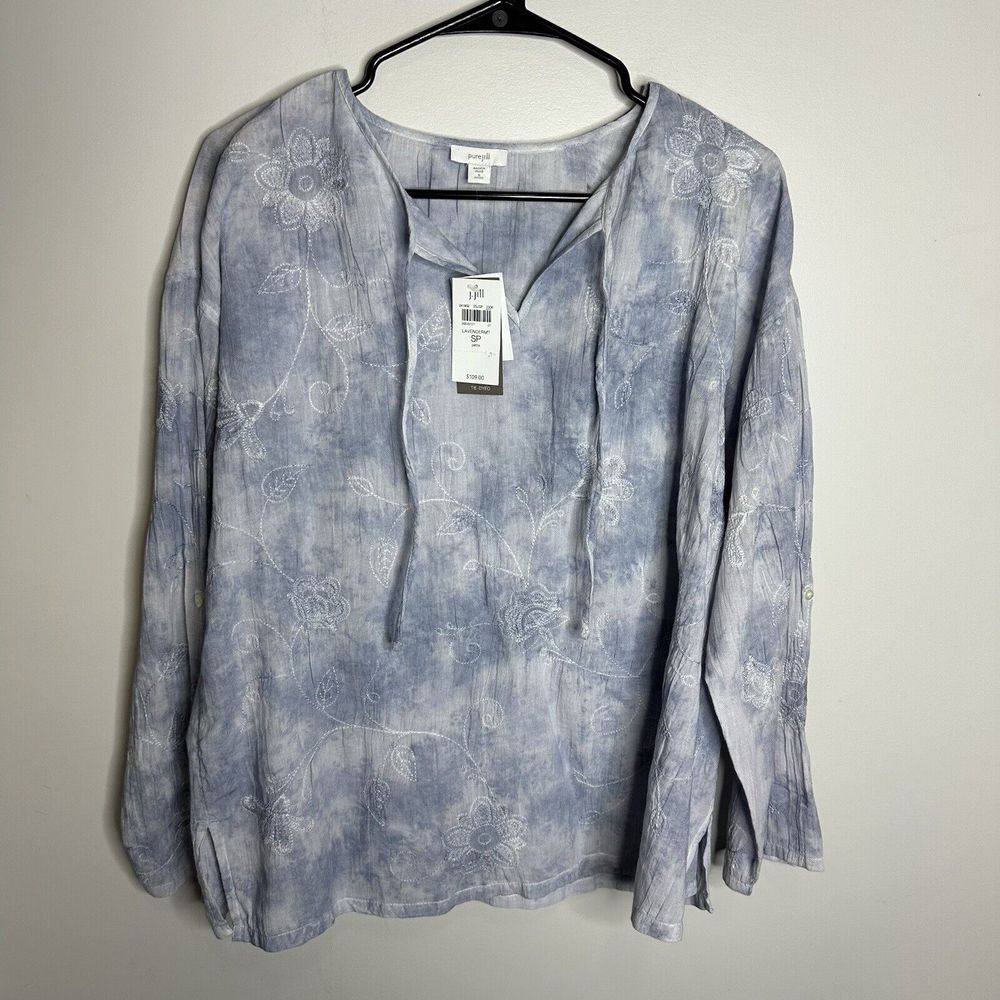 Women's NEW Pure Jill Tye Dye Floral Long‎ Sleeve Blouse Lightweight Size SP